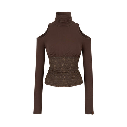 VIA PITTI VIADTP727 High neck lace patchwork base long sleeved shirt