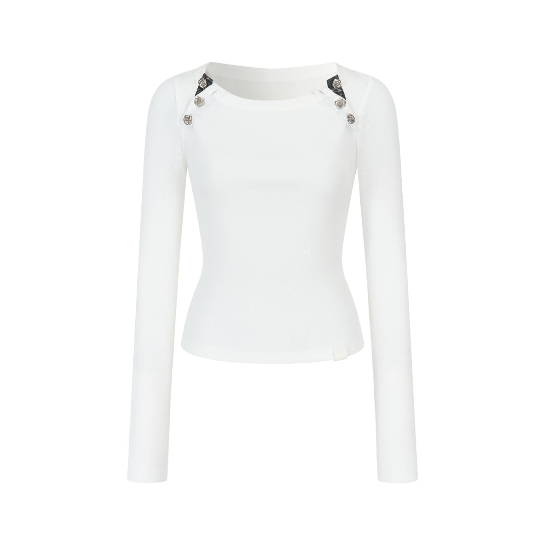 VIA PITTI VIADTP705 Rose button decoration base long sleeved T