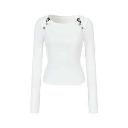 VIA PITTI VIADTP705 Rose button decoration base long sleeved T