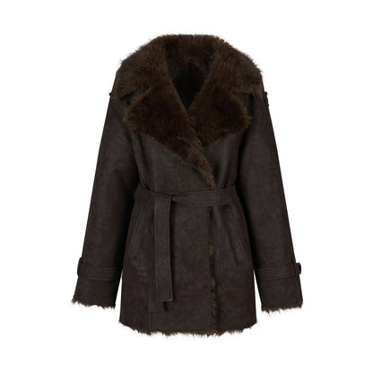 VIA PITTI VIADC681 Fur and leather one-piece waist cinching coat