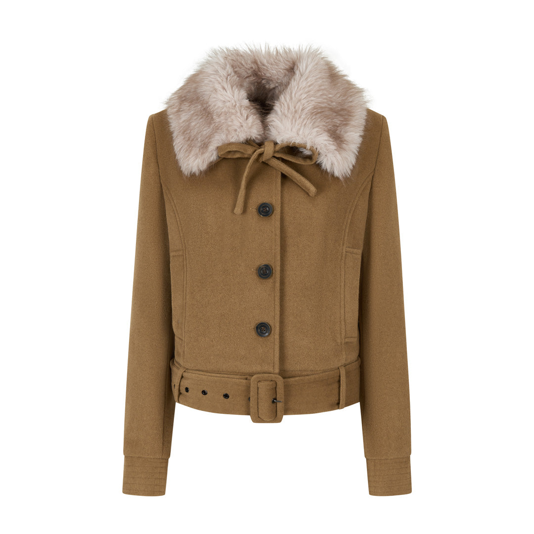 VIA PITTI VIADC720 Detachable fur collar bow tie cotton jacket