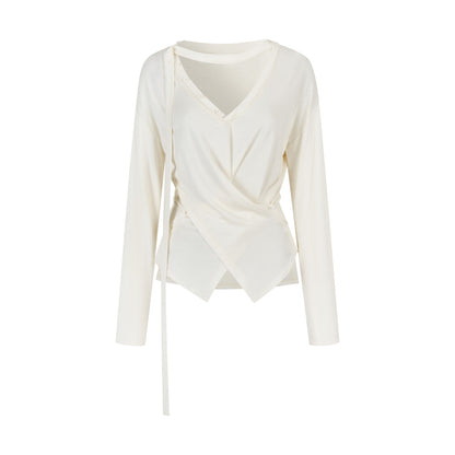 VIA PITTI VIABTP481 V-neck ribbon loose buckle T-shirt