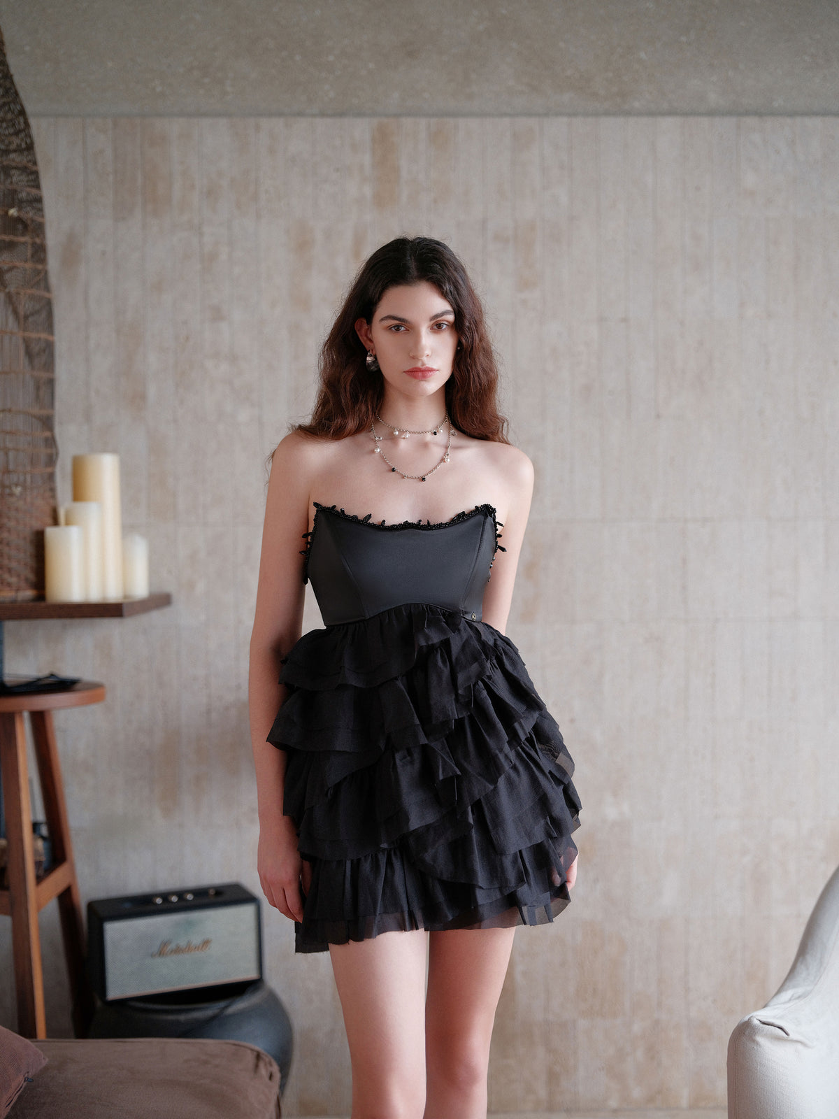 SHEERLUCK SLLYQ25105 Irregular bead embroidered fluffy dress(2color)