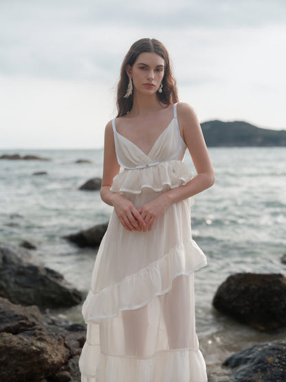 SHEERLUCK SLLYQ25108 Vacation style multi-layer camisole dress (2color)