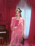 GUO JINGYI pink velvet oversize suit
