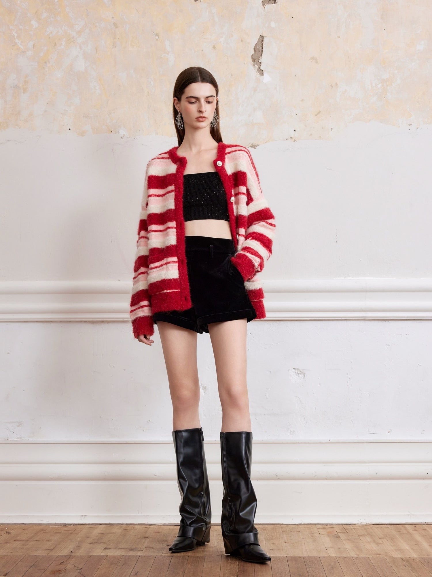 ROCHA ROMA Red striped cardigan