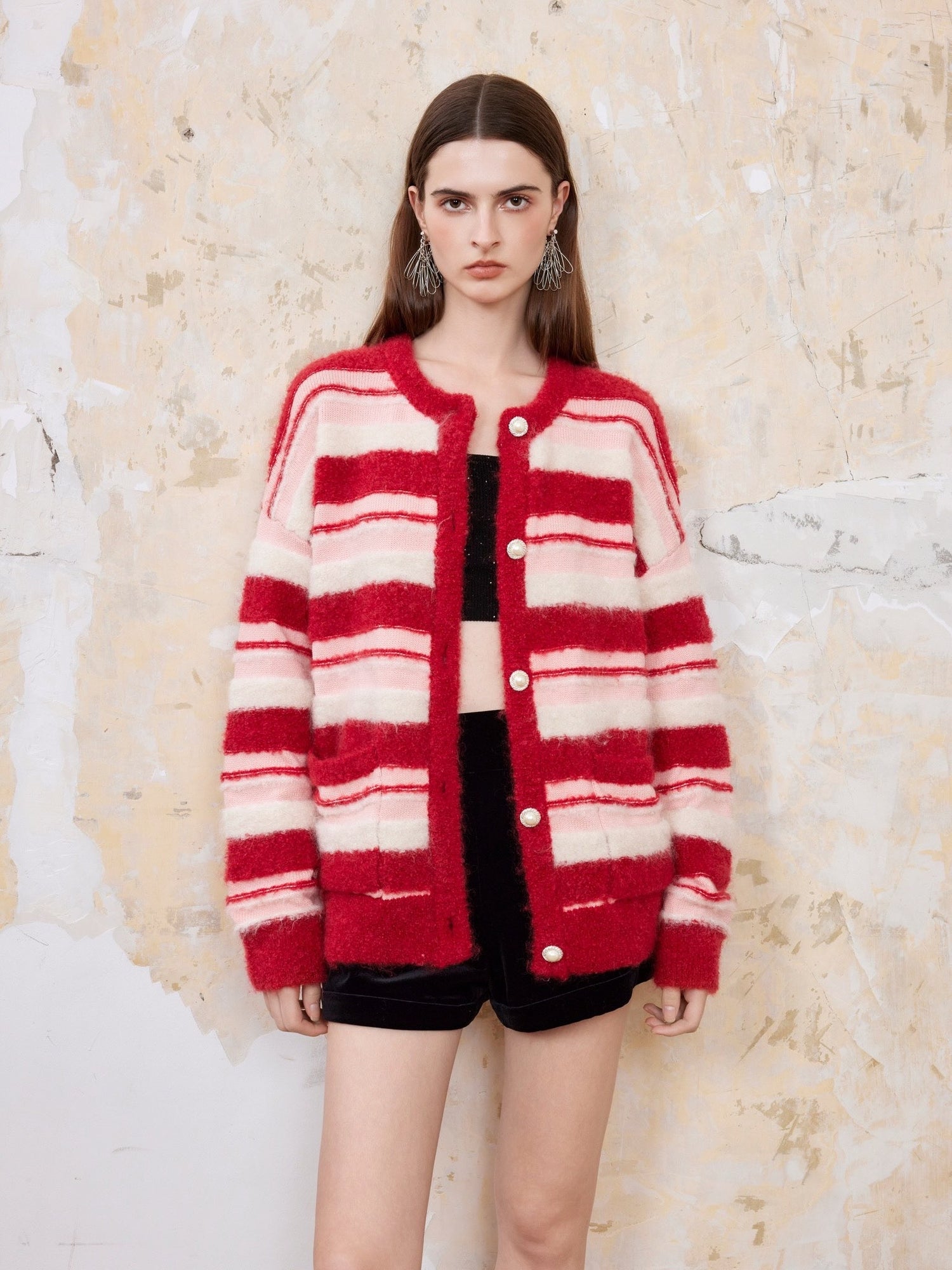 ROCHA ROMA Red striped cardigan