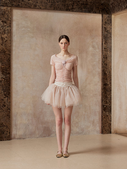 Fa Sogno FSN25AW-TP-17&amp;FSN25AW-SK-07 Pink slim fit top + skirt set