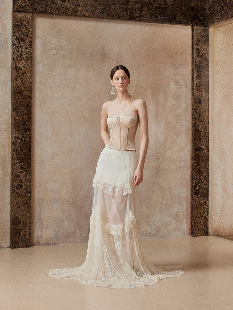 Fa Sogno FSN25AW-SK-01&amp;FSN25AW-BST-01 Retro corset (beige) + chiffon skirt