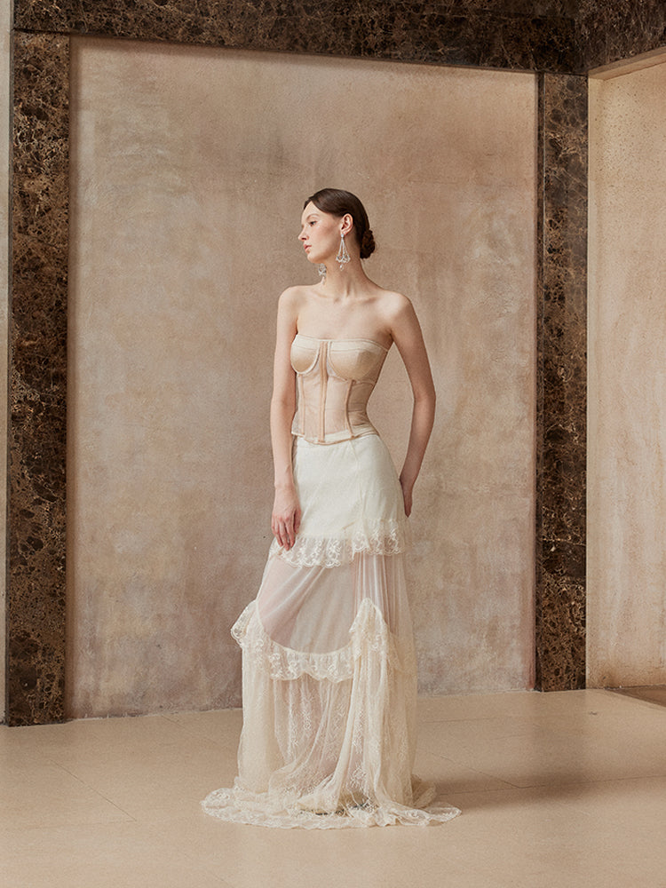 Fa Sogno FSN25AW-SK-01&amp;FSN25AW-BST-01 Retro corset (beige) + chiffon skirt