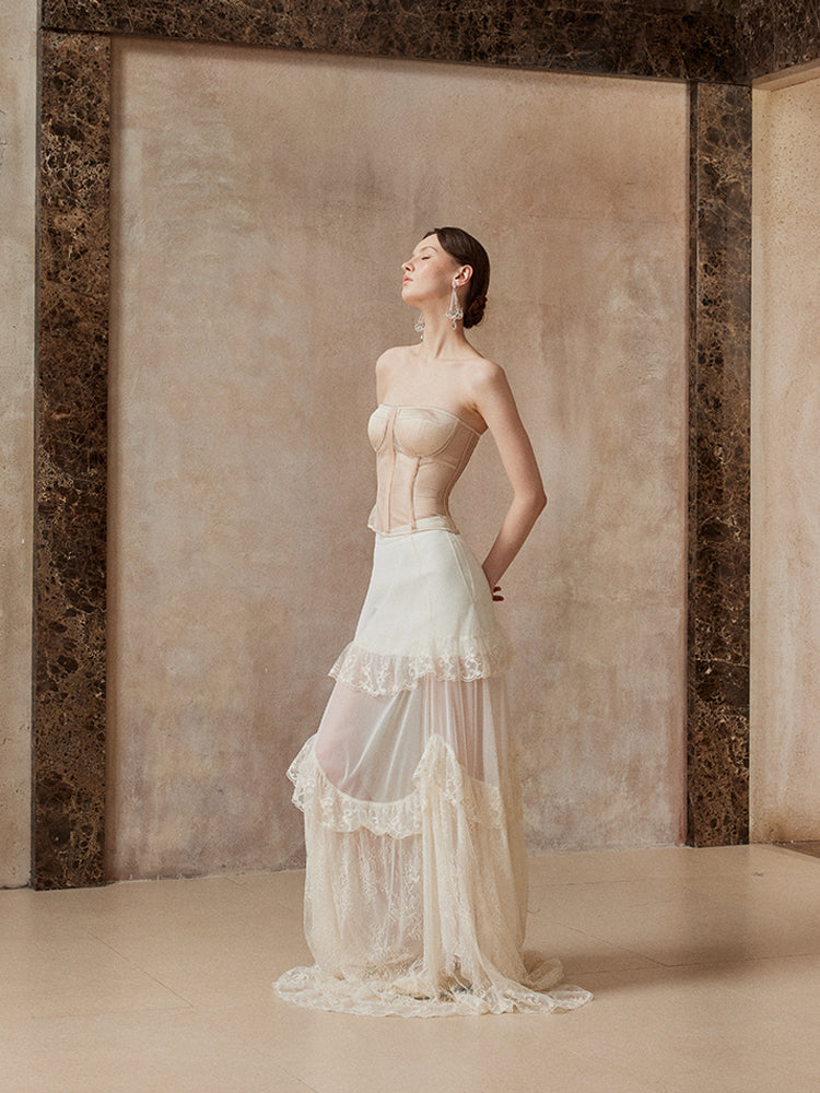 Fa Sogno FSN25AW-SK-01&amp;FSN25AW-BST-01 Retro corset (beige) + chiffon skirt