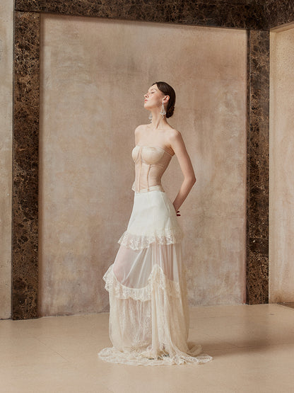 Fa Sogno FSN25AW-SK-01&amp;FSN25AW-BST-01 Retro corset (beige) + chiffon skirt