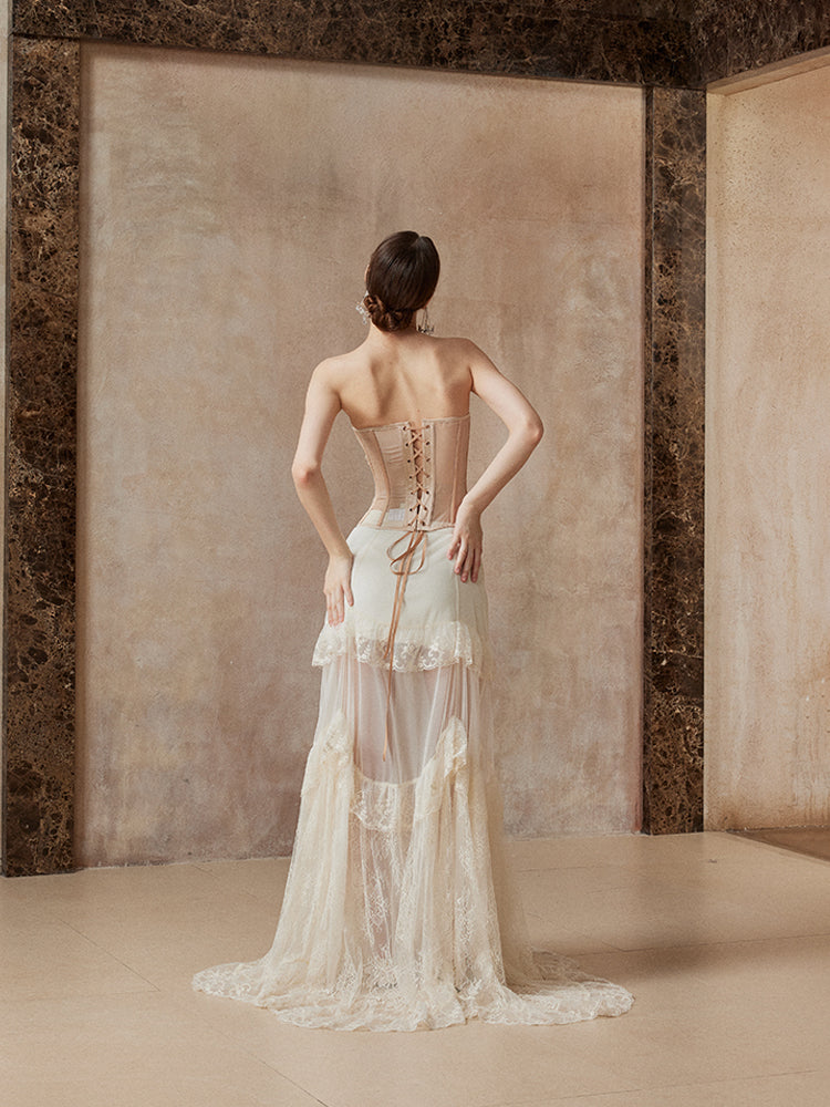 Fa Sogno FSN25AW-SK-01&amp;FSN25AW-BST-01 Retro corset (beige) + chiffon skirt