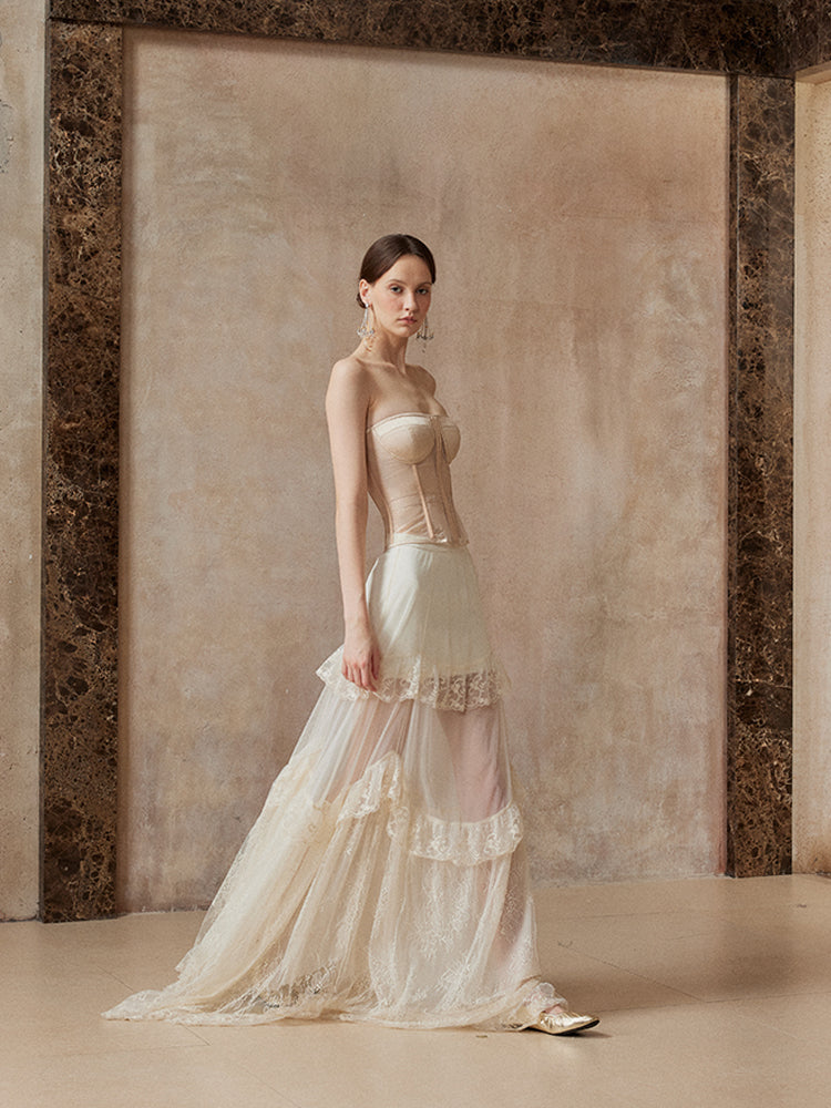 Fa Sogno FSN25AW-SK-01&amp;FSN25AW-BST-01 Retro corset (beige) + chiffon skirt