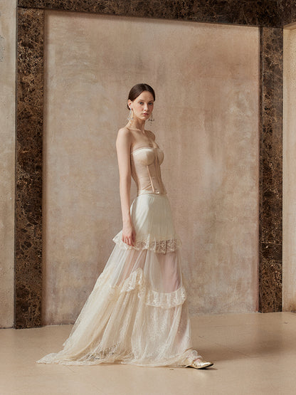 Fa Sogno FSN25AW-SK-01&amp;FSN25AW-BST-01 Retro corset (beige) + chiffon skirt