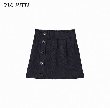 VIA PITTI V25AK087 button wool skirt suit(2color)