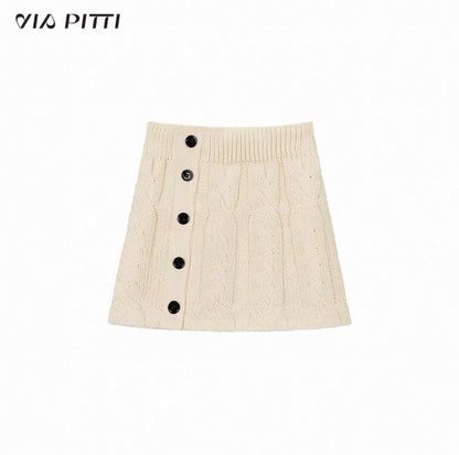 VIA PITTI V25AK087 button wool skirt suit(2color)