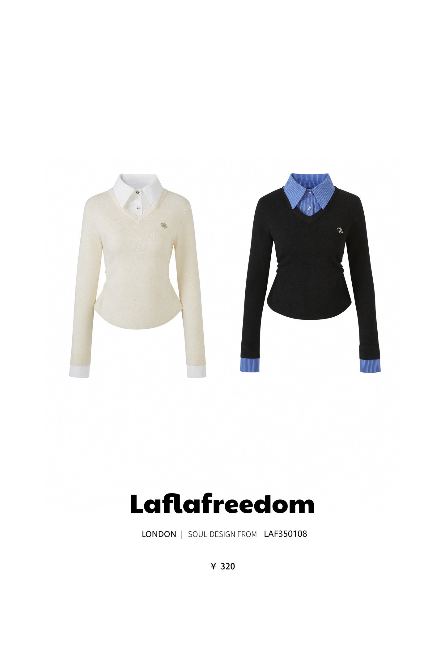 Lafreedom LAC350108 Preppy style fake two-piece top (2color)