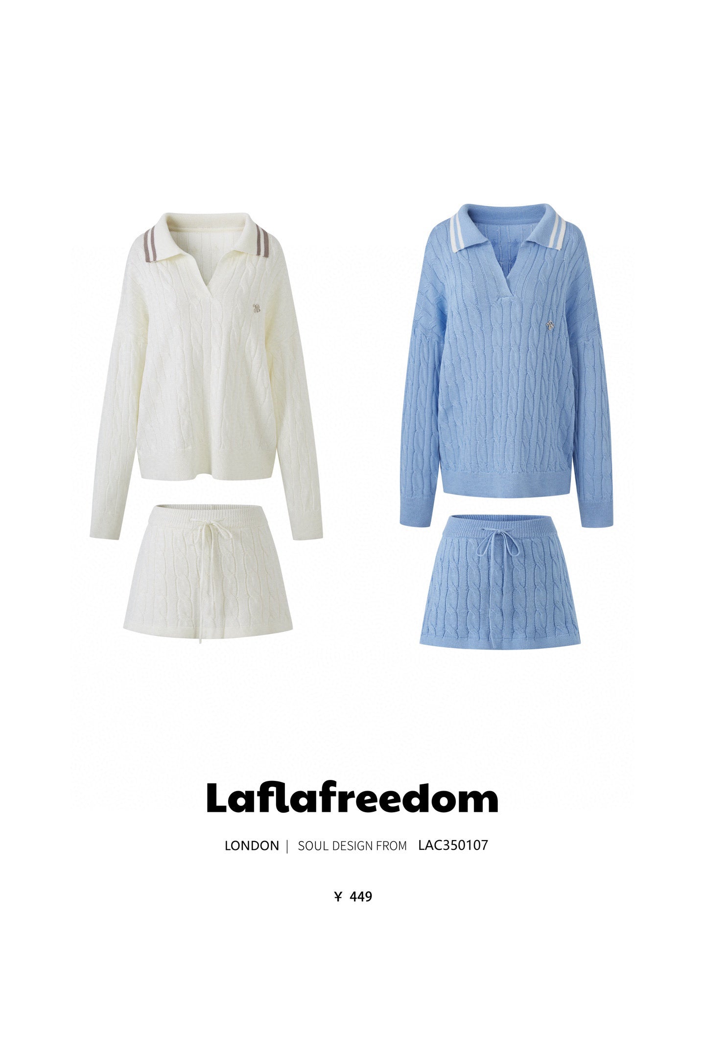 Lafreedom LAC350107 Preppy style casual knitted top + skirt set (2color)