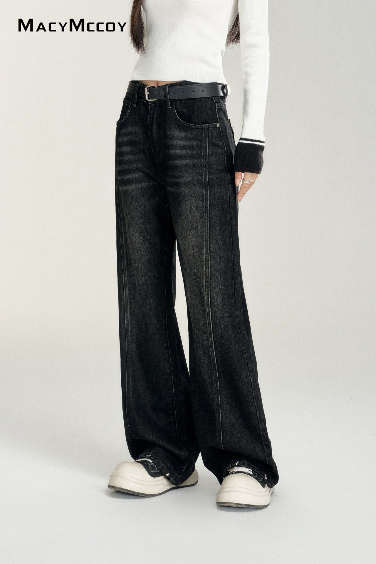 Macy Mccoy  MMC2024211 Thick wide leg jeans (2color)