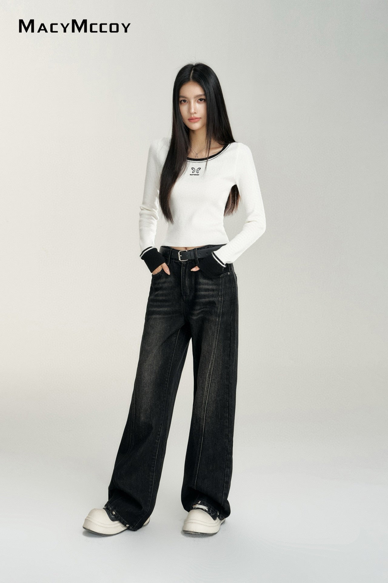 Macy Mccoy  MMC2024211 Thick wide leg jeans (2color)