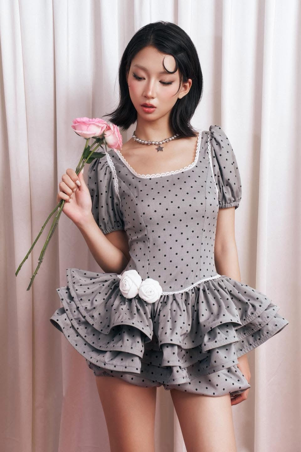 Chan.closet Polka Dress-Grey