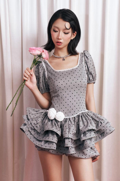 Chan.closet Polka Dress-Grey