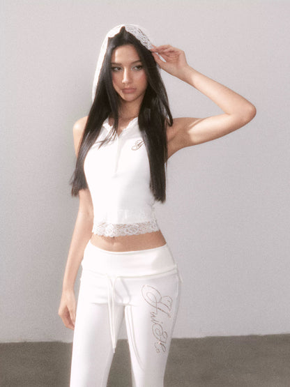 YZZI HE Lace hooded knitted yoga top + pants