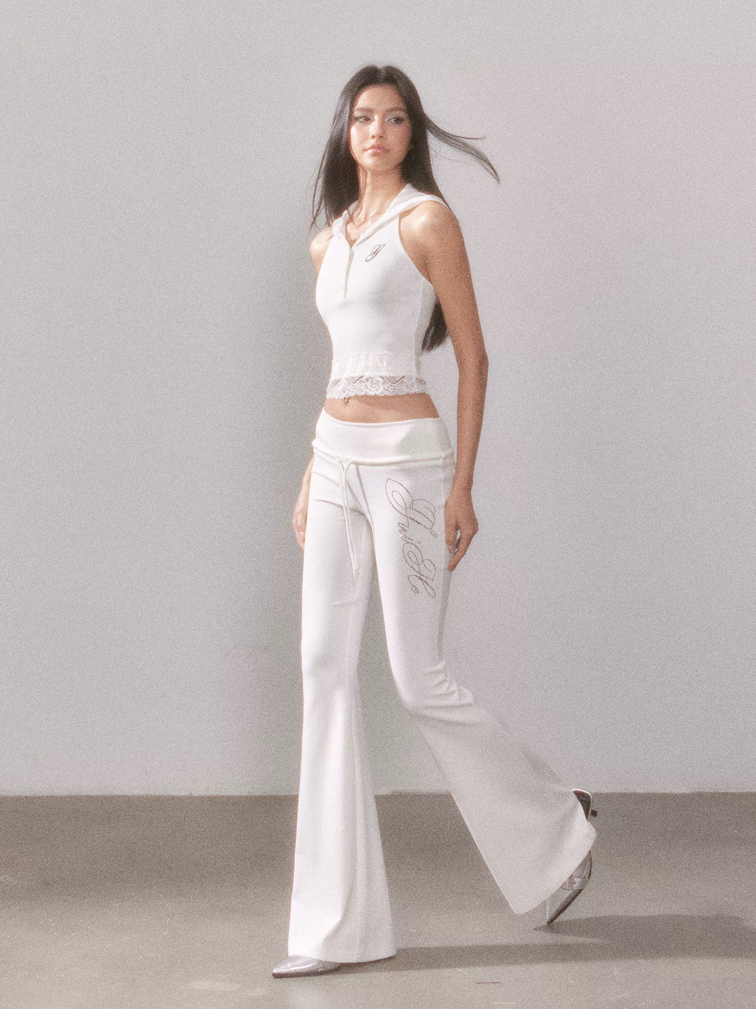YZZI HE Lace hooded knitted yoga top + pants
