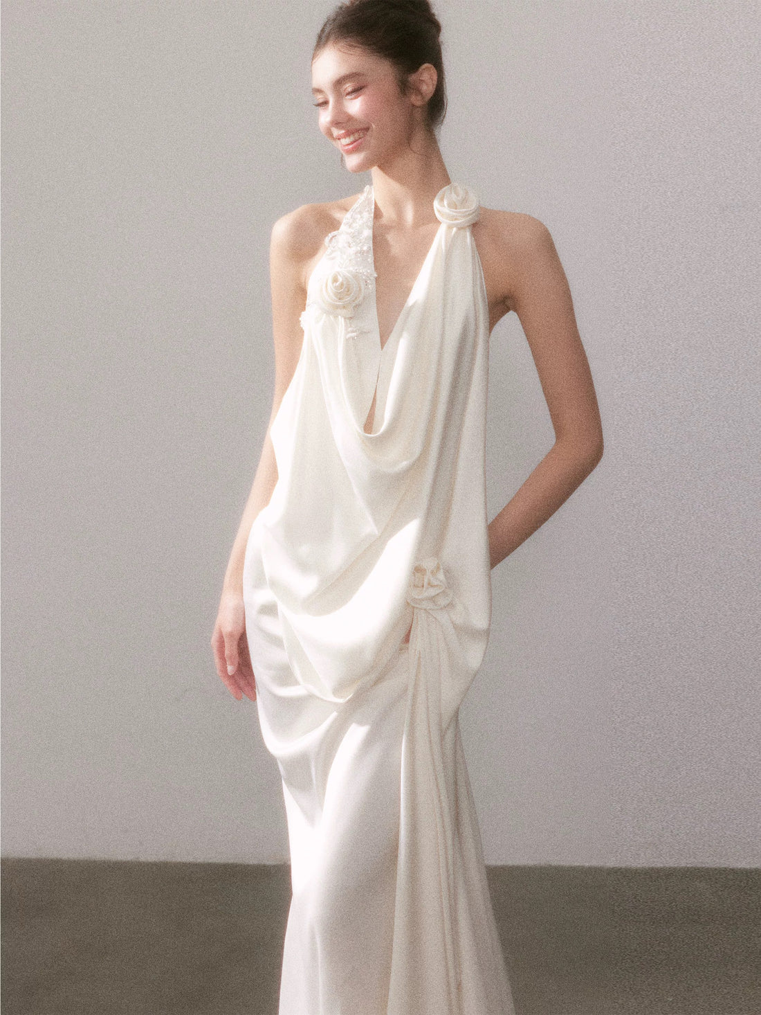 YZZI HE Satin pleated glossy dress