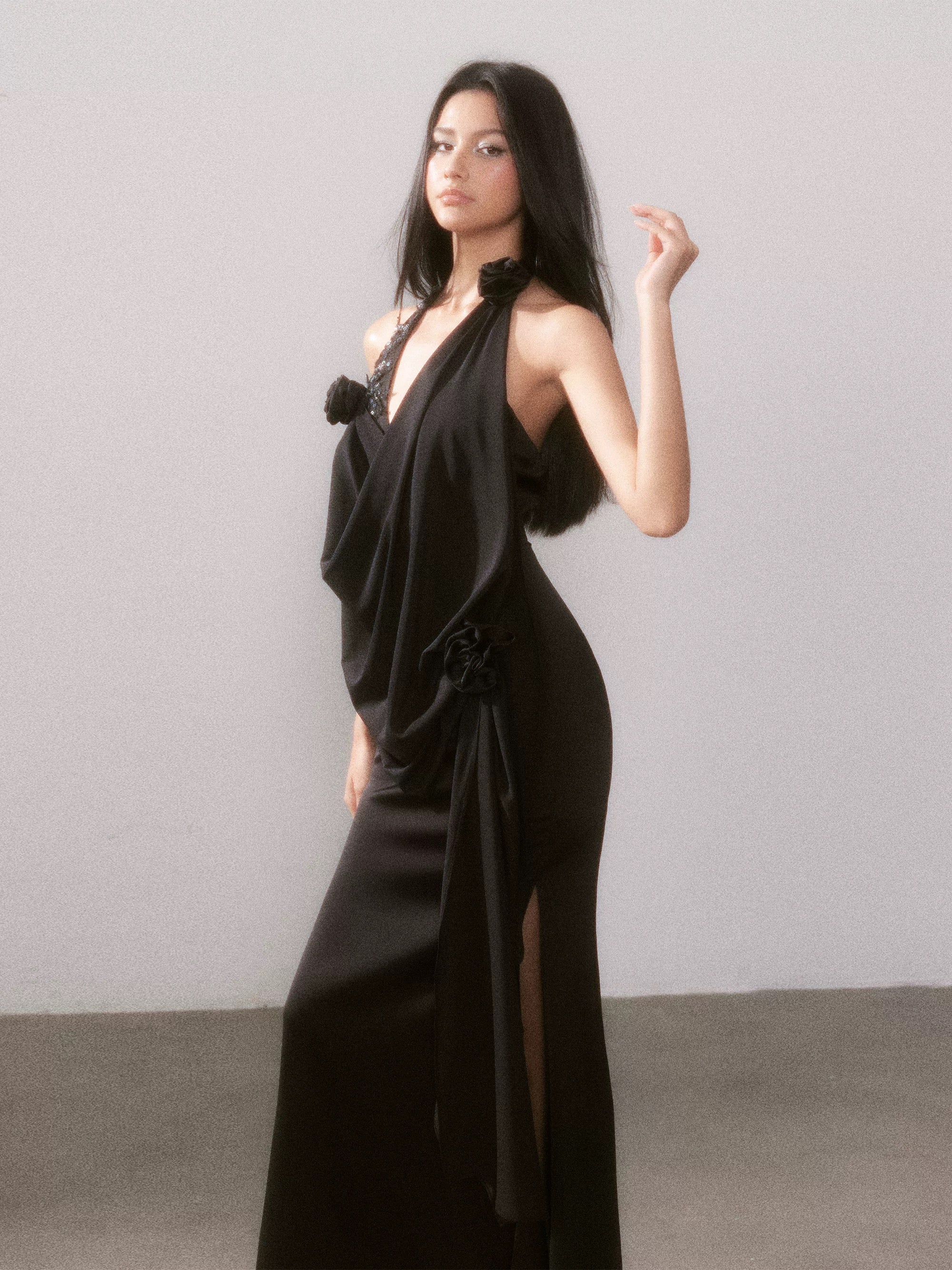 YZZI HE Satin pleated glossy dress