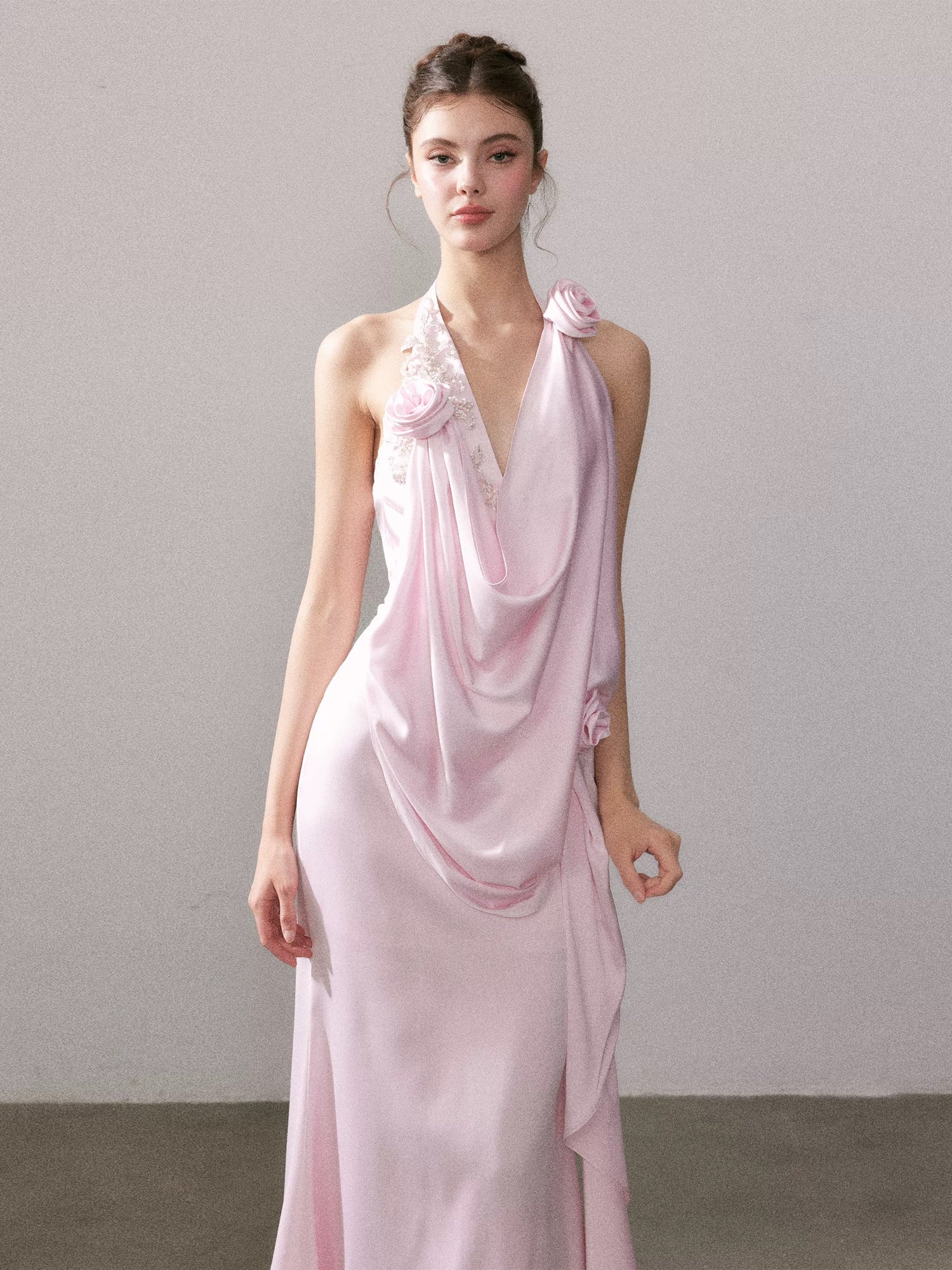 YZZI HE Satin pleated glossy dress