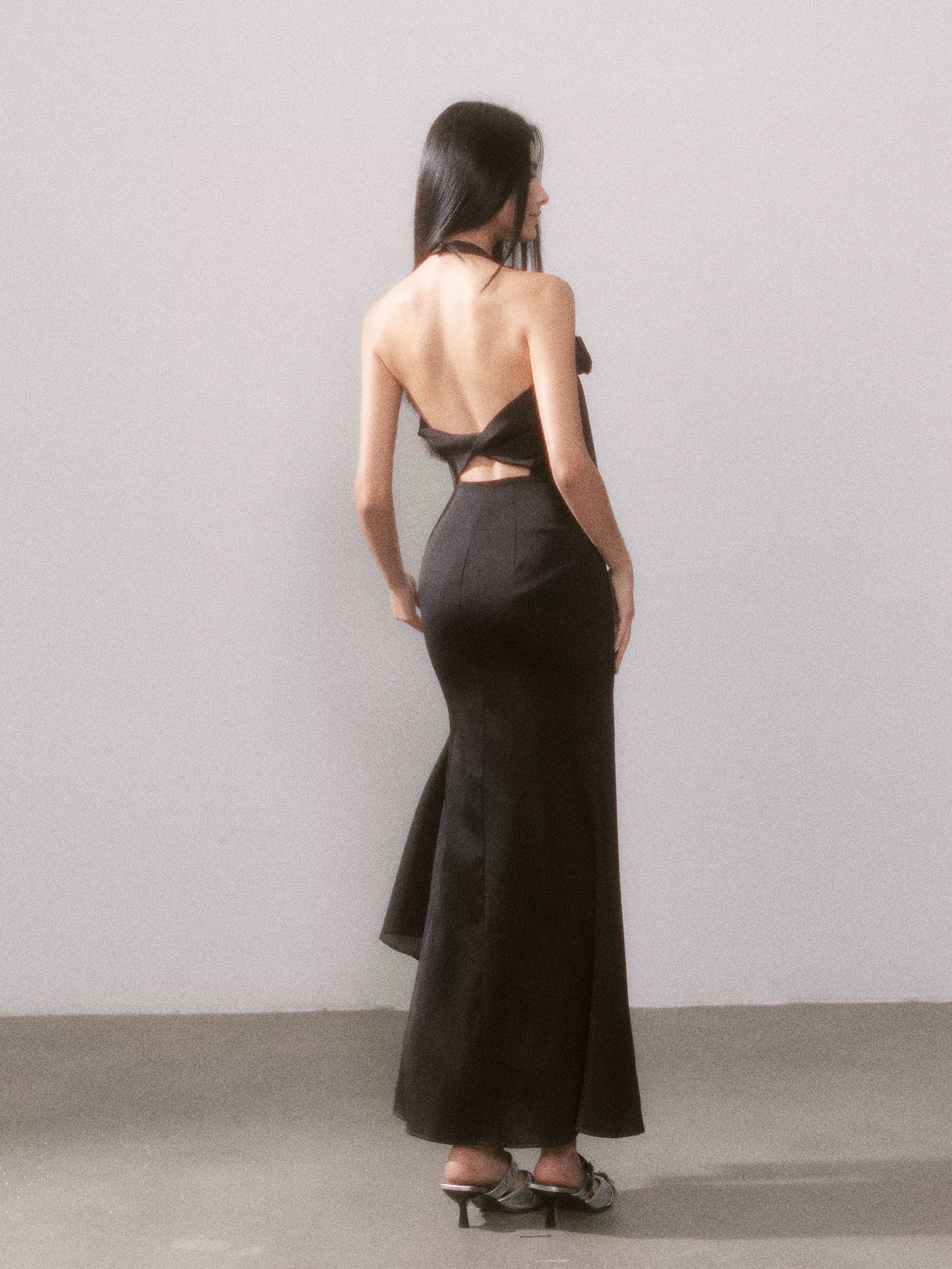 YZZI HE Satin pleated glossy dress