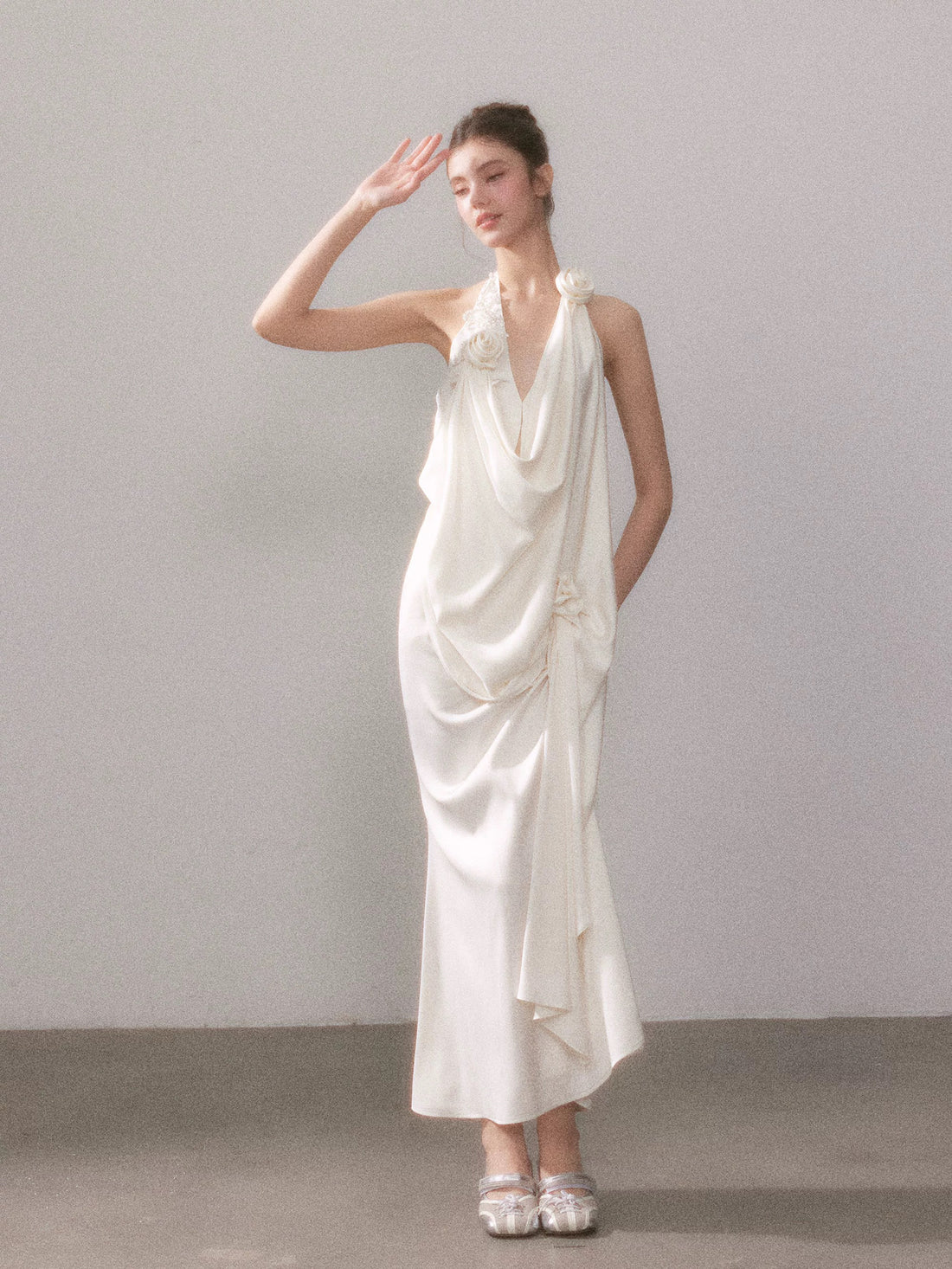 YZZI HE Satin pleated glossy dress