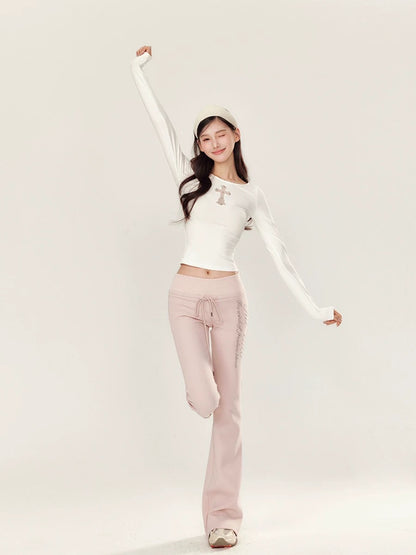 YZZI HE Embroidered hollowed out slim fit long sleeved top