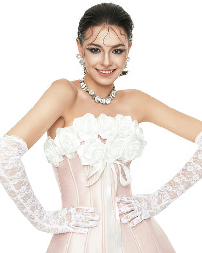 Kathy White Rose Dress with gloves (2color)