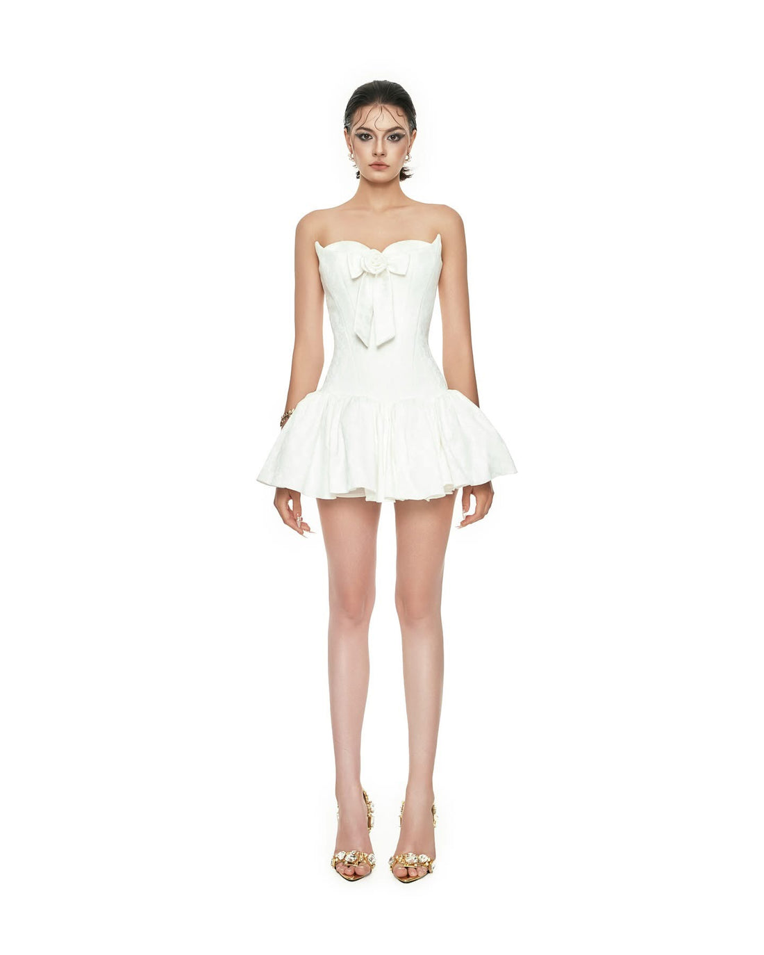 Kathy Strapless rose bow mini dress