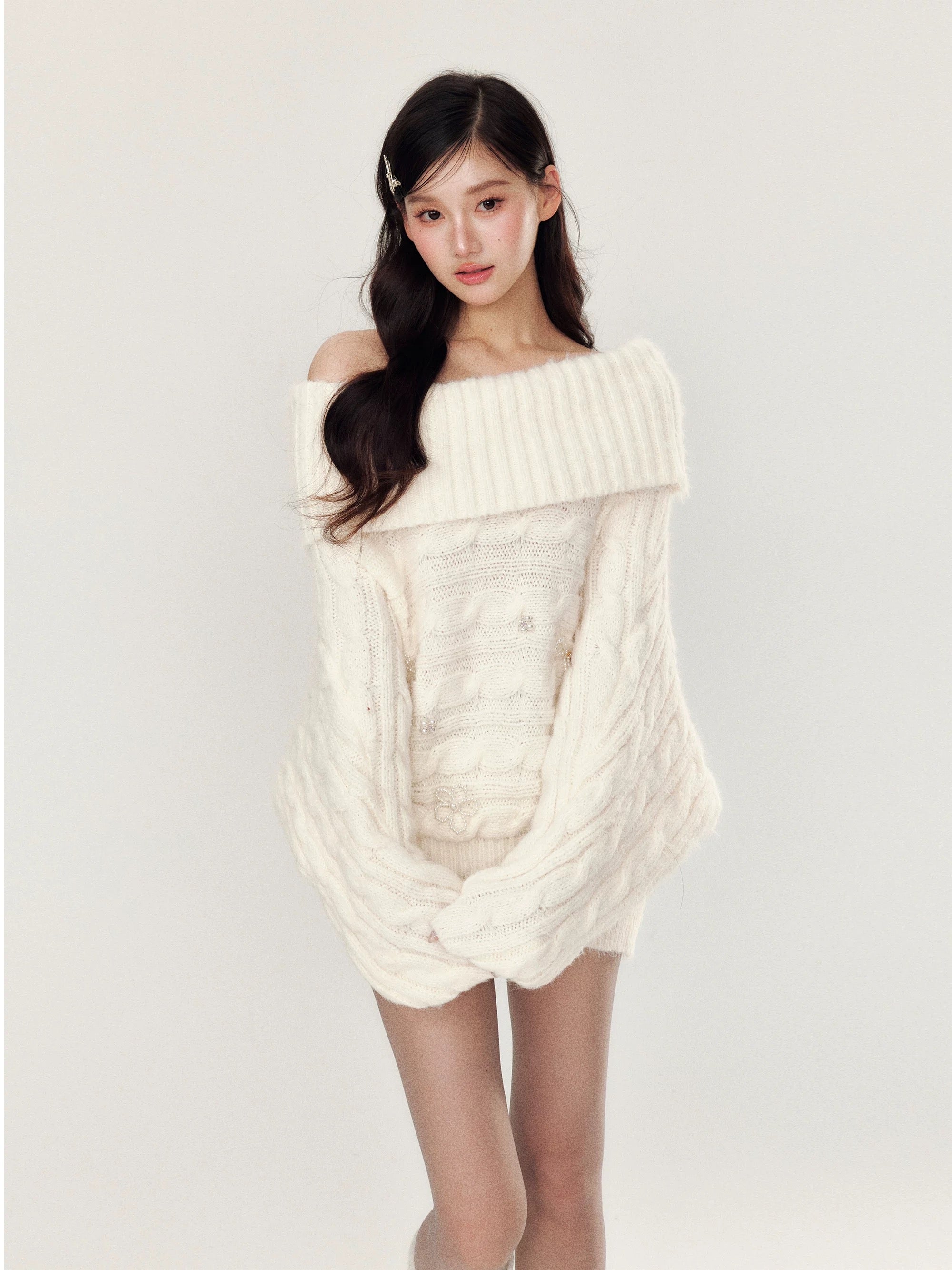 YZZI HE Handmade beaded one shoulder sweater