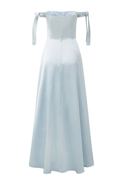 Phoebe Light blue off shoulder strap dress