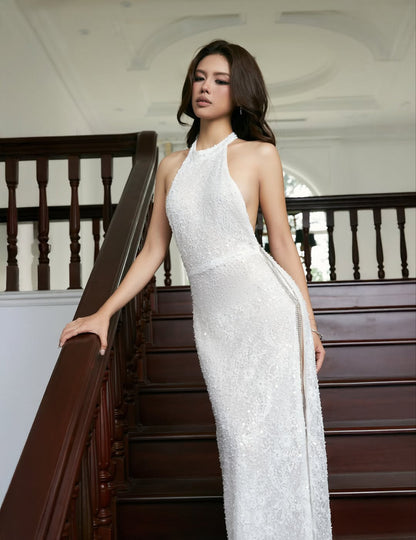 Phoebe White Halter Gown