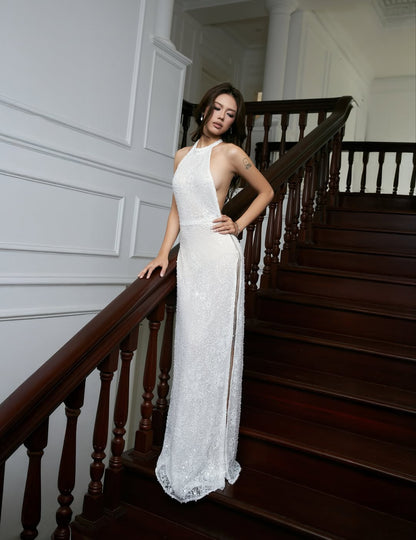 Phoebe White Halter Gown