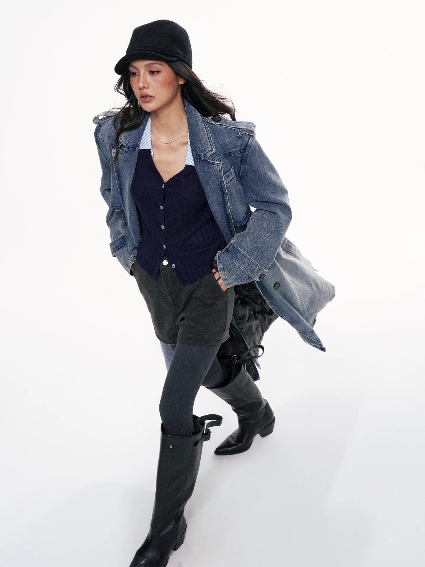 Chill Zoey Snow colored denim windbreaker jacket