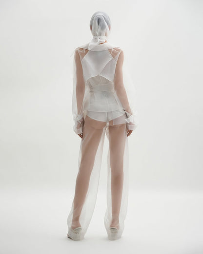 DATT SHEER CROPPED TRENCH &amp; SHEER TROUSERS