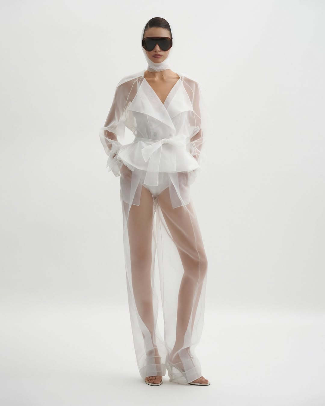DATT SHEER CROPPED TRENCH &amp; SHEER TROUSERS