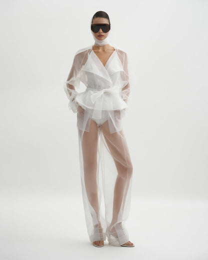 DATT SHEER CROPPED TRENCH &amp; SHEER TROUSERS