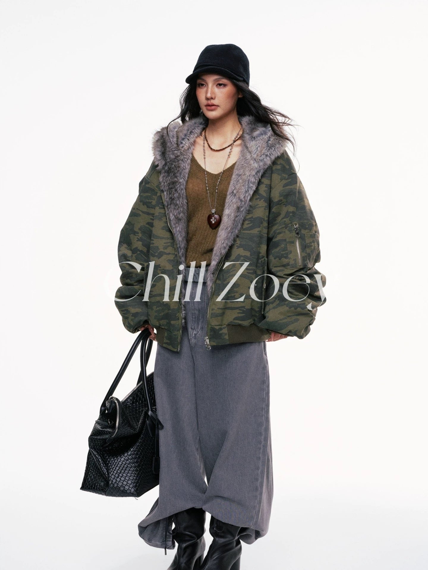Chill Zoey Camouflage jacket worn on both sides