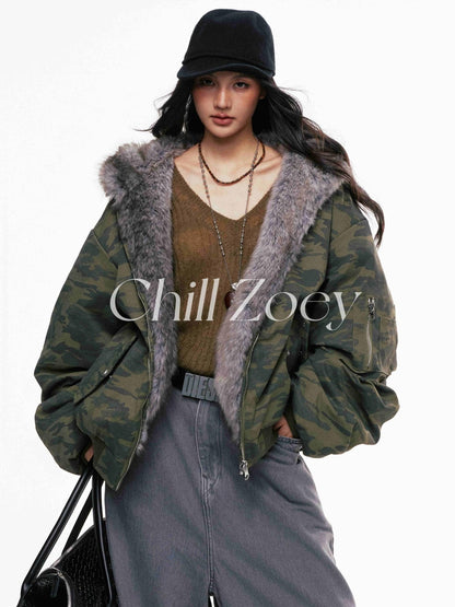 Chill Zoey Camouflage jacket worn on both sides