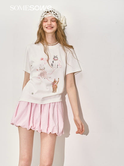SOMESOWE S2508123 Hand drawn cute cat T-shirt