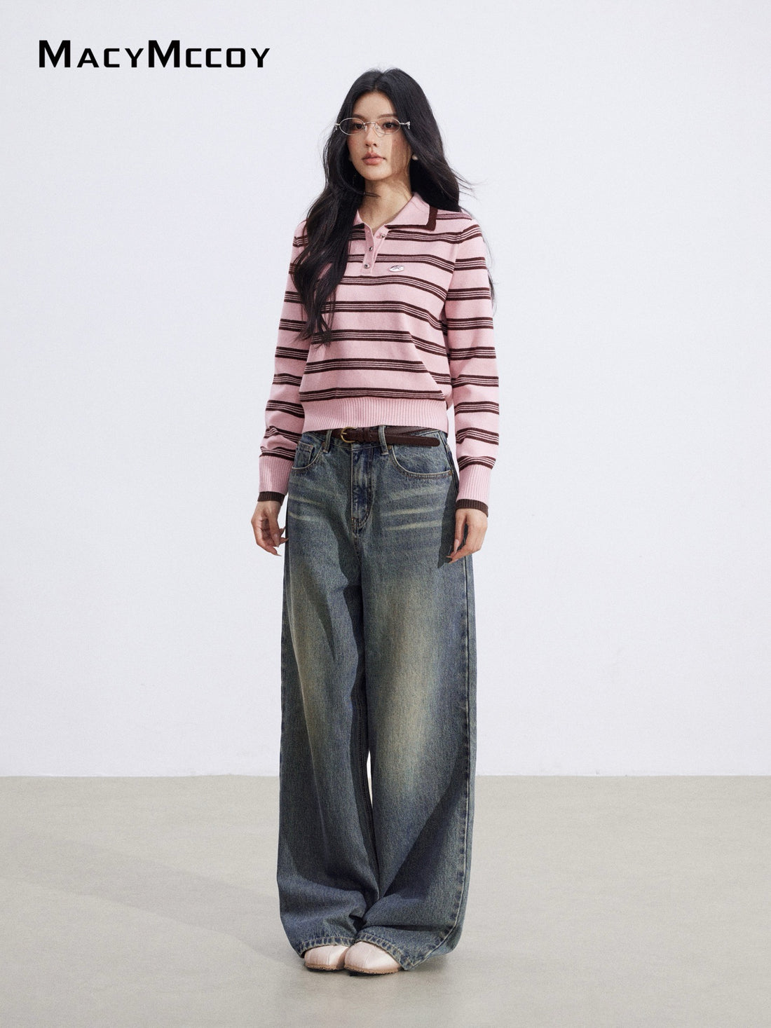 MacyMccoy MMC2026005 Polo collar striped sweater