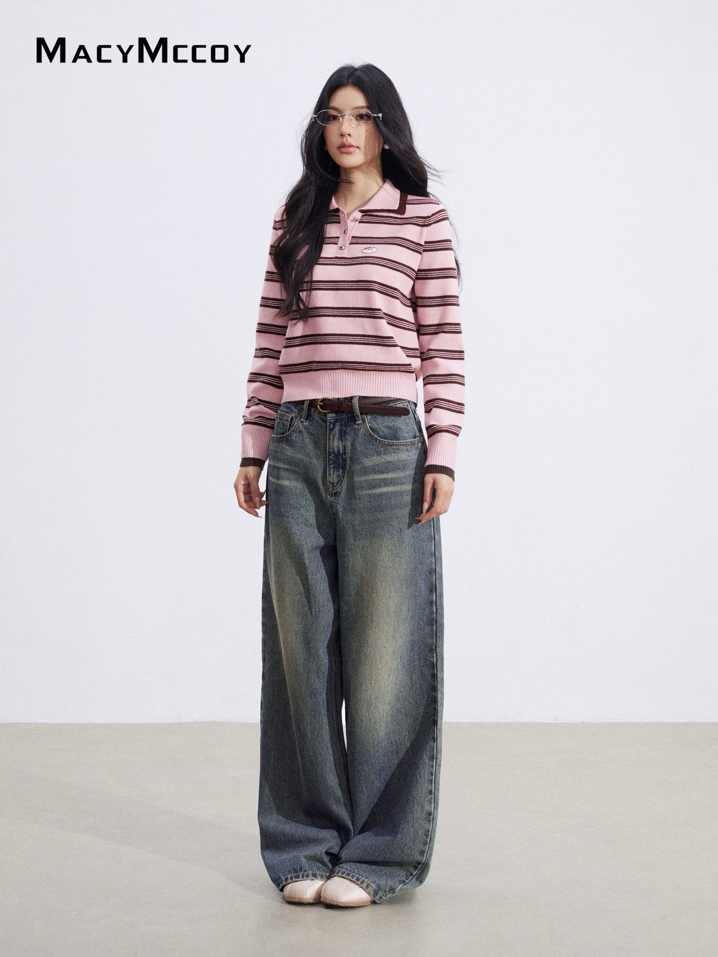 MacyMccoy MMC2026005 Polo collar striped sweater